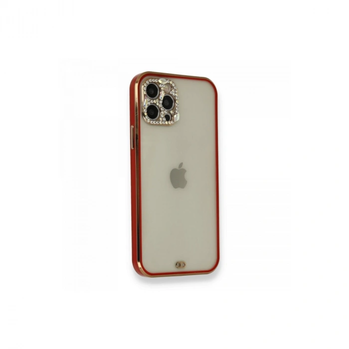 Apple İphone 12 Pro Kılıf Liva Taşlı Silikon - Kırmızı