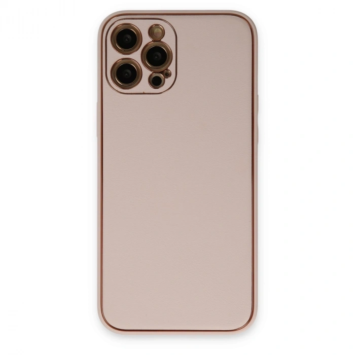 Apple İphone 12 Pro Max Kılıf Coco Deri Silikon Kapak - Pudra