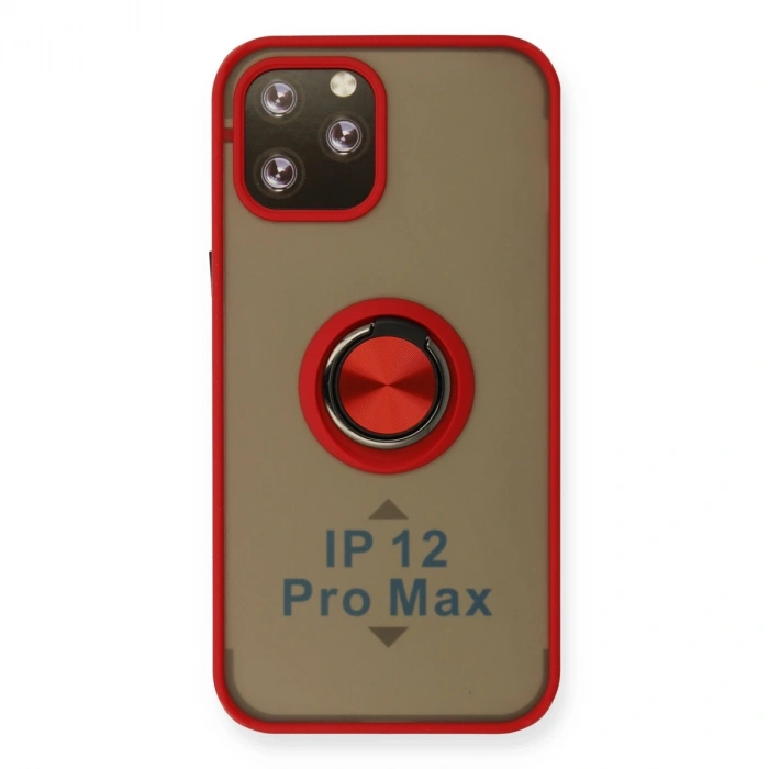 Apple İphone 12 Pro Max Kılıf Montreal Yüzüklü Silikon Kapak - Kırmızı