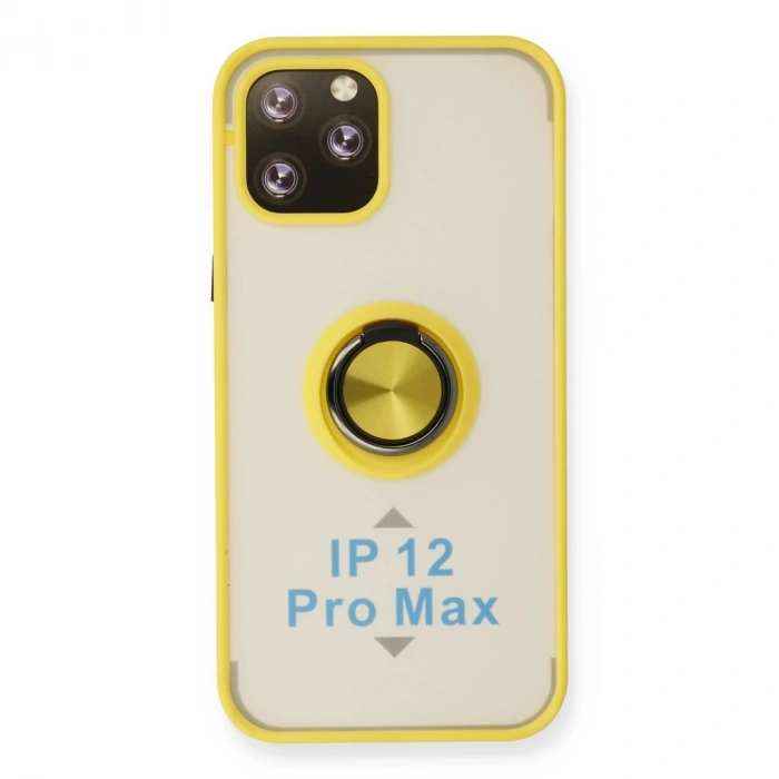 Apple İphone 12 Pro Max Kılıf Montreal Yüzüklü Silikon Kapak - Sarı