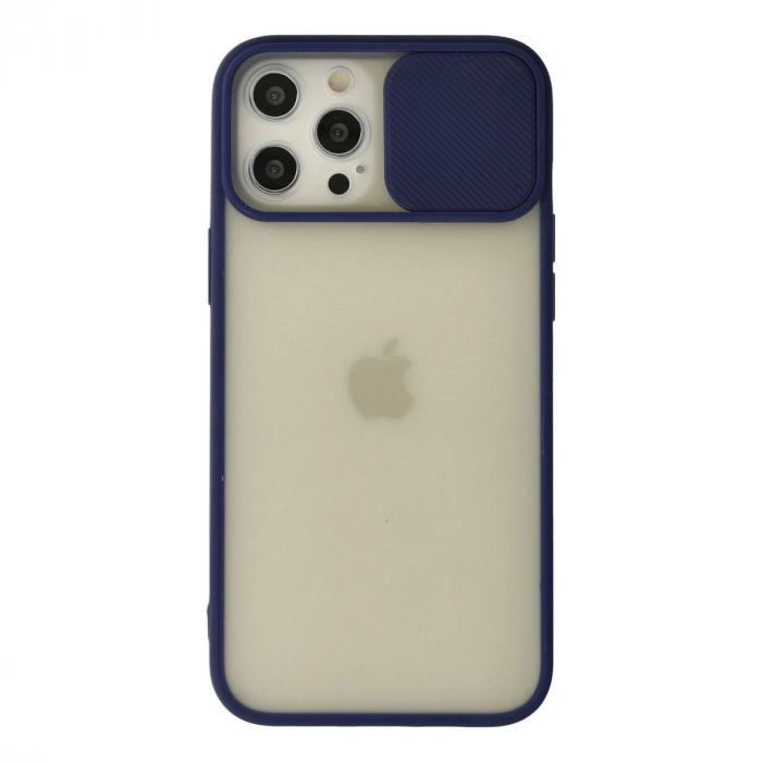 Apple İphone 12 Pro Max Kılıf Palm Buzlu Kamera Sürgülü Silikon - Lacivert