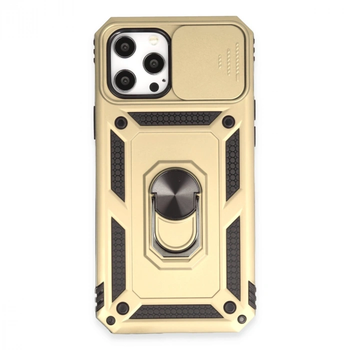 Apple İphone 12 Pro Max Kılıf Pars Lens Yüzüklü Silikon - Gold