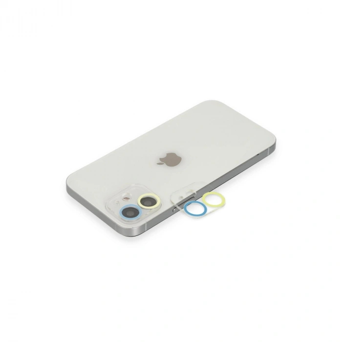 Apple İphone 12 Renkli Kamera Lens Koruma Cam - Sarı-mavi