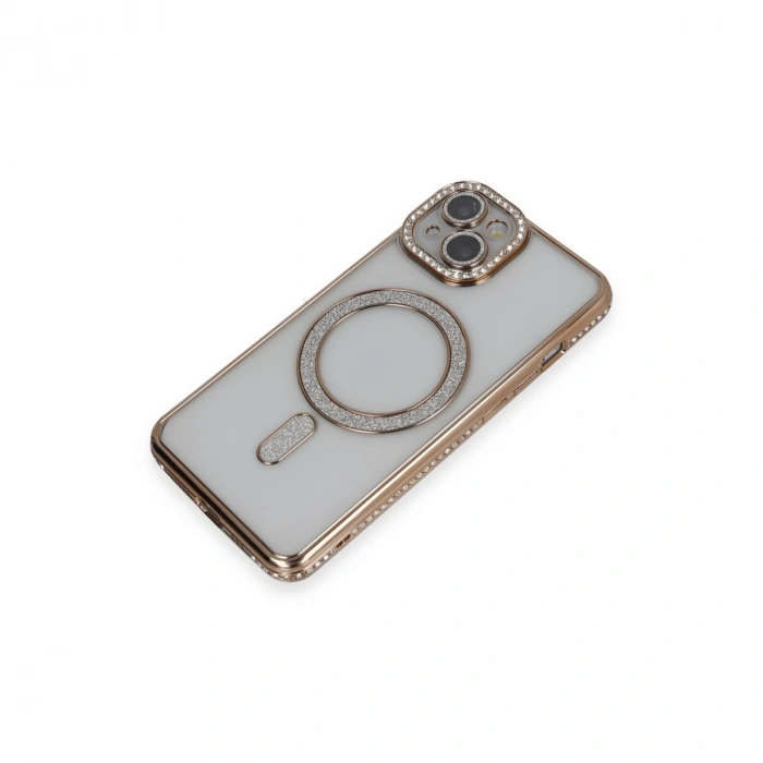 Apple İphone 13 Kılıf Joke Simli Magneticsafe Kılıf - Gold