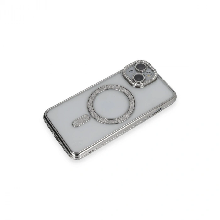 Apple İphone 13 Kılıf Joke Simli Magneticsafe Kılıf - Gümüş