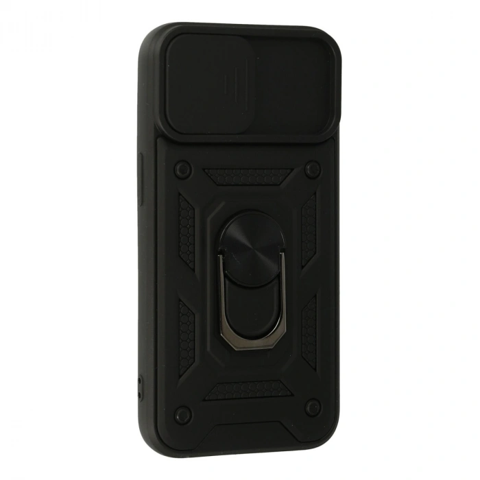 Apple İphone 13 Kılıf Pars Lens Yüzüklü Silikon - Siyah