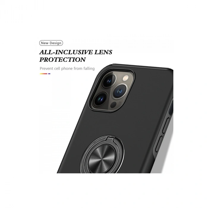 Apple İphone 13 Pro Kılıf Elit Yüzüklü Kapak - Siyah