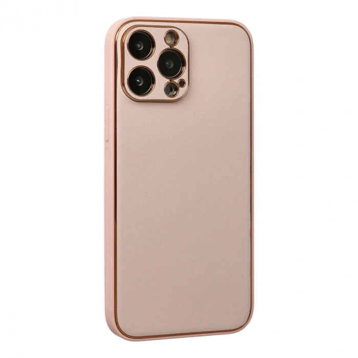 Apple İphone 13 Pro Max Kılıf Coco Deri Silikon Kapak - Pudra