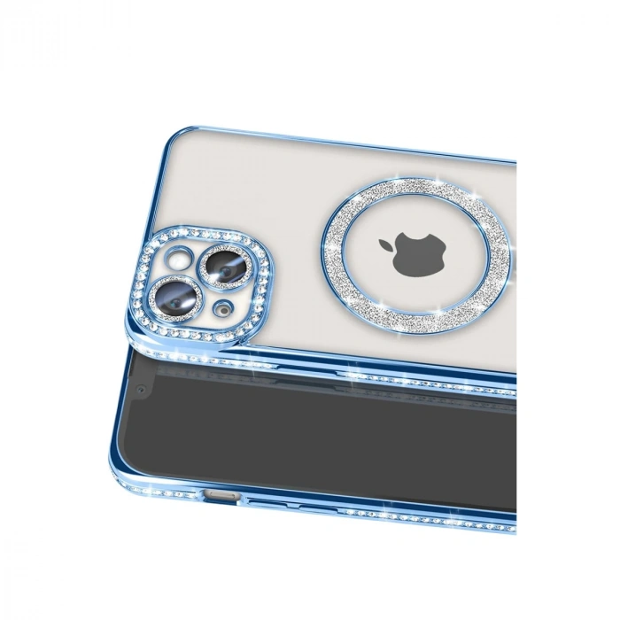 Apple İphone 14 Kılıf Joke Simli Magneticsafe Kılıf - Mavi