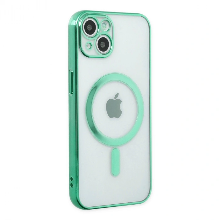 Apple İphone 14 Plus Kılıf Magneticsafe Lazer Silikon - Haki Yeşil