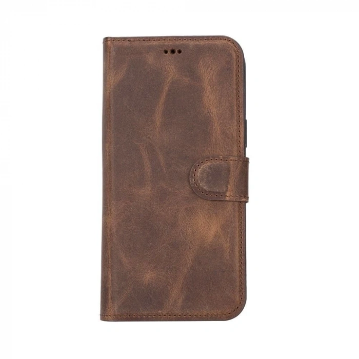 Apple iPhone 14 Plus Uyumlu Deri Cüzdanlı Kılıf MWWN G2 Kahve