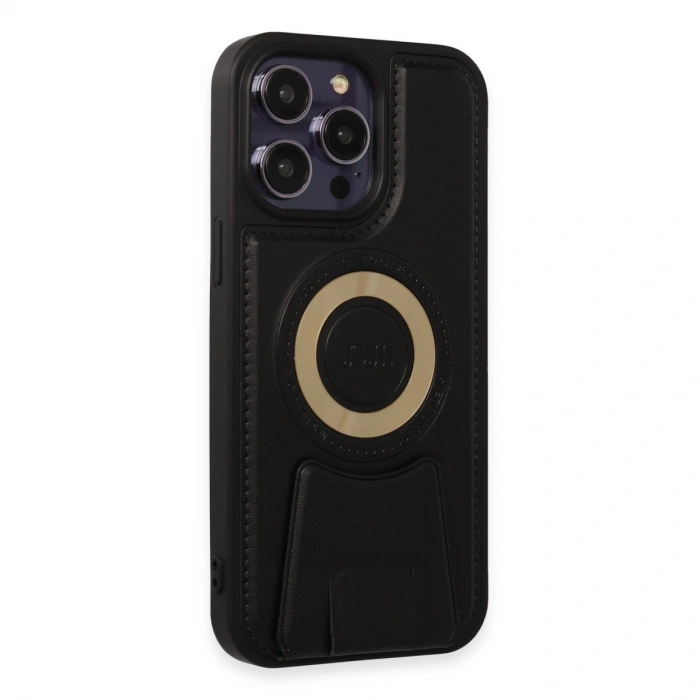 Apple İphone 14 Pro Kılıf Merkür Magneticsafe Standlı Kapak - Siyah