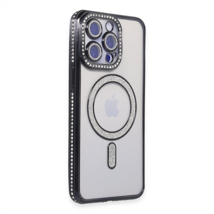 Apple İphone 14 Pro Max Kılıf Joke Simli Magneticsafe Kılıf - Siyah