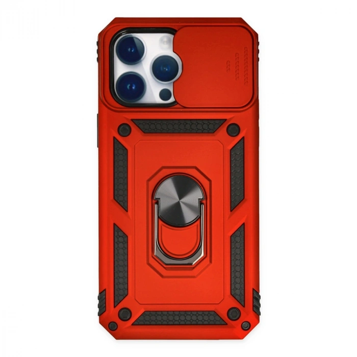 Apple İphone 14 Pro Max Kılıf Pars Lens Yüzüklü Silikon - Kırmızı