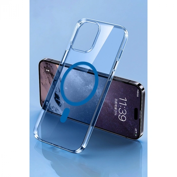 Apple İphone 14 Pro Max Kılıf Tron Şeffaf Magsafe Kapak - Mavi