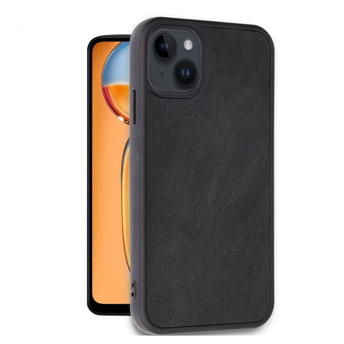 Apple İphone 15 Kılıf Aras Deri Kapak - Siyah
