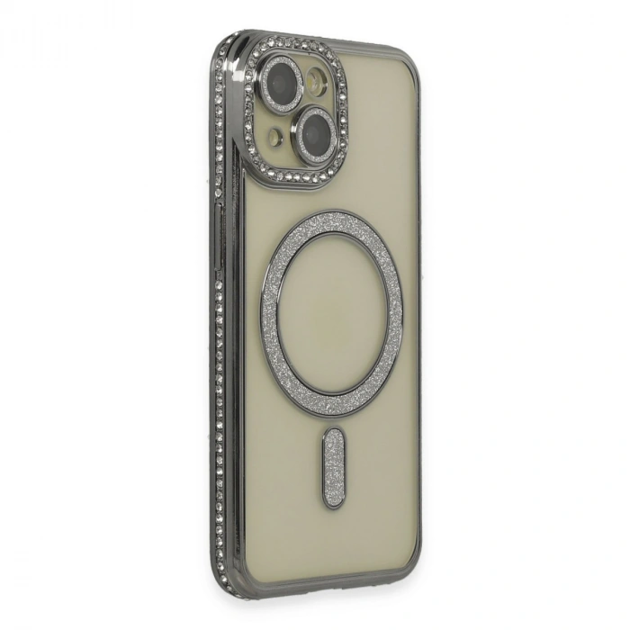 Apple İphone 15 Kılıf Joke Simli Magneticsafe Kılıf - Gri