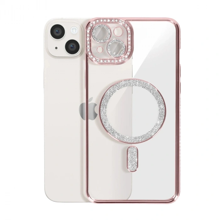 Apple İphone 15 Kılıf Joke Simli Magneticsafe Kılıf - Pembe