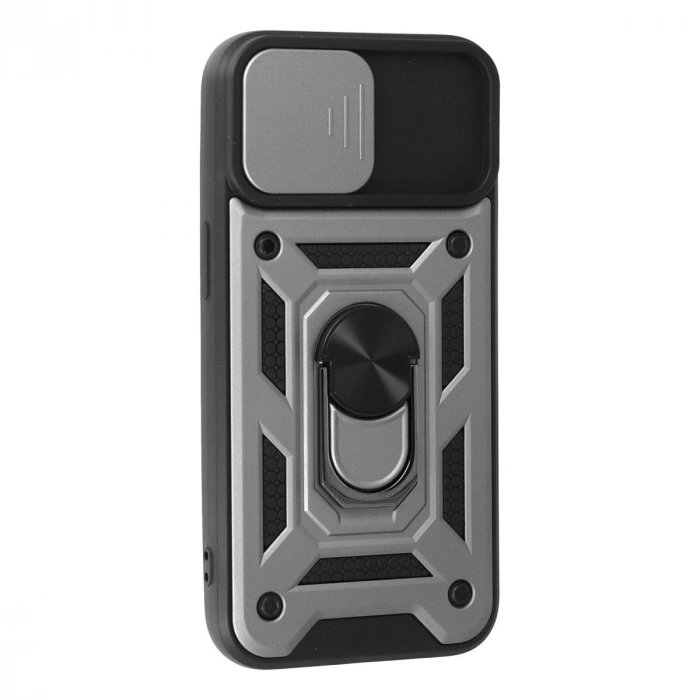 Apple İphone 15 Kılıf Pars Lens Yüzüklü Silikon - Gümüş