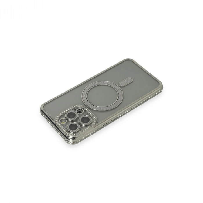 Apple İphone 15 Pro Kılıf Joke Simli Magneticsafe Kılıf - Gri