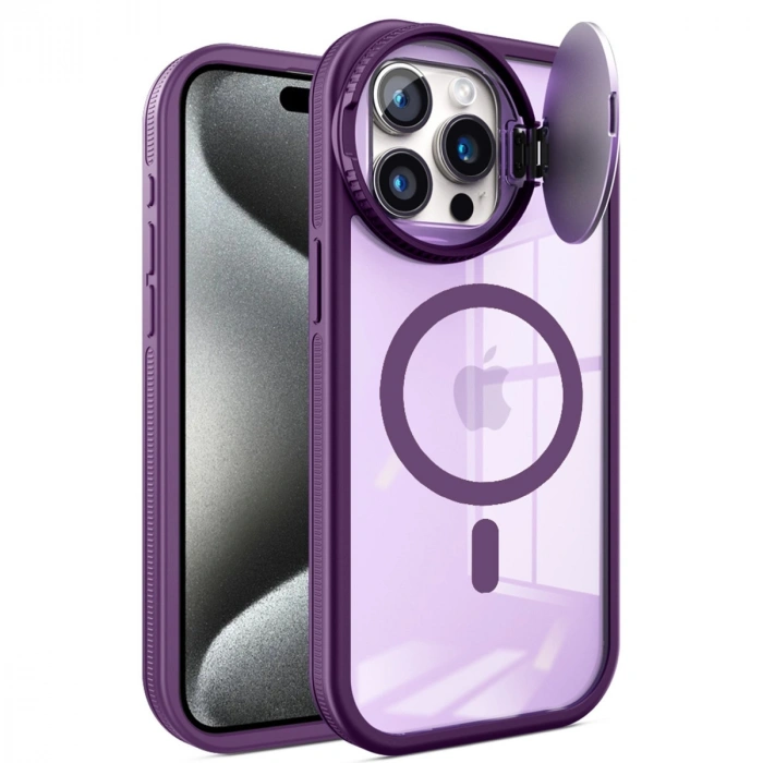 Apple İphone 15 Pro Kılıf Teleskop Lens Magsafe Silikon Kapak - Derin Mor