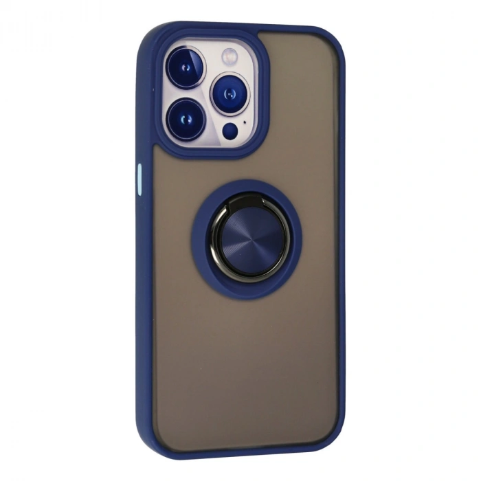 Apple İphone 15 Pro Max Kılıf Montreal Yüzüklü Silikon Kapak - Lacivert