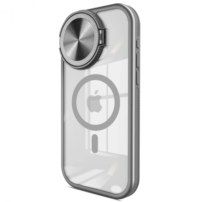 Apple İphone 15 Pro Max Kılıf Teleskop Lens Magsafe Silikon Kapak - Titan Gri