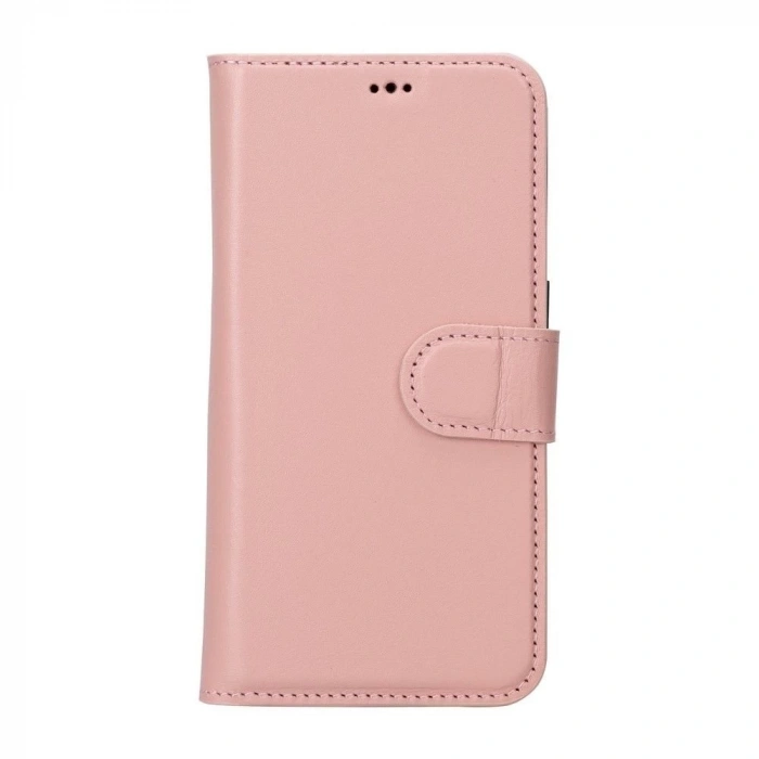 Apple iPhone 15 Pro Uyumlu Deri Cüzdanlı Kılıf MWWN NU2 Pembe