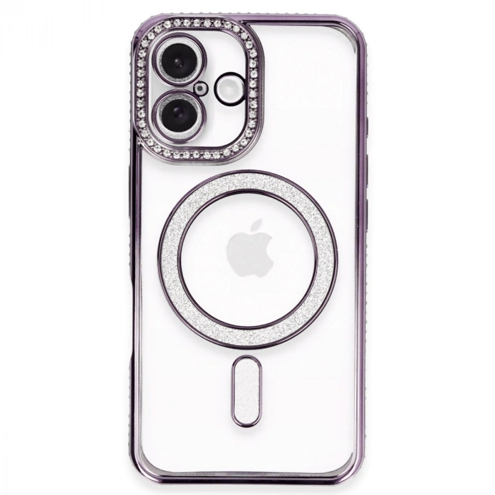 Apple İphone 16 Kılıf Joke Simli Magneticsafe Kılıf - Derin Mor