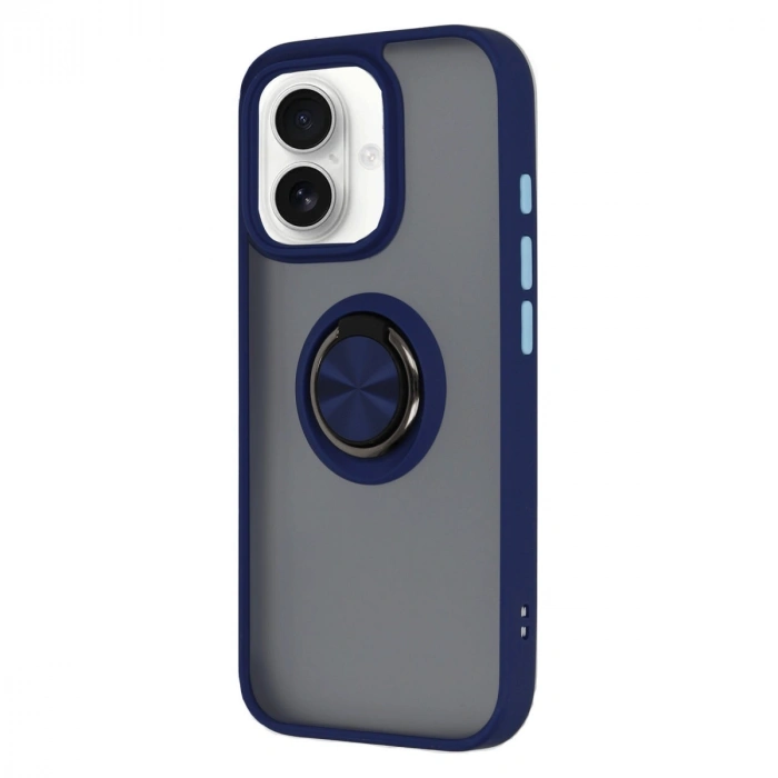 Apple İphone 16 Kılıf Montreal Yüzüklü Silikon Kapak - Lacivert