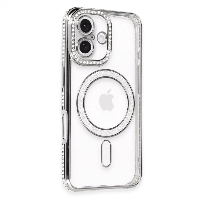 Apple İphone 16 Plus Kılıf Joke Simli Magneticsafe Kılıf - Gri