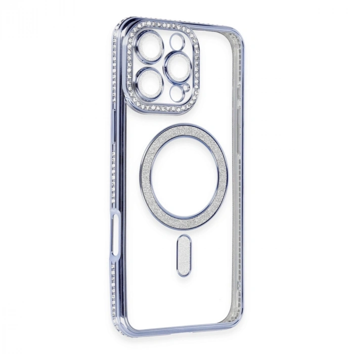 Apple İphone 16 Pro Kılıf Joke Simli Magneticsafe Kılıf - Mavi