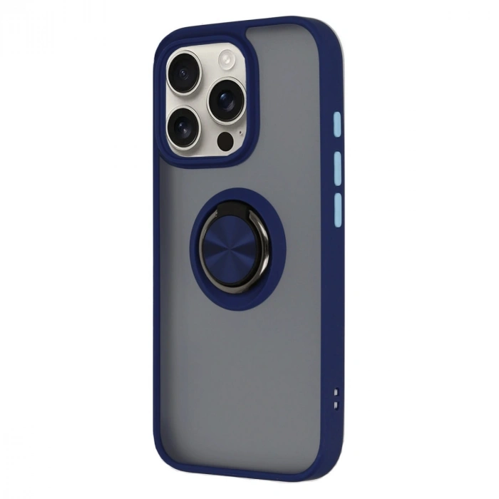 Apple İphone 16 Pro Kılıf Montreal Yüzüklü Silikon Kapak - Lacivert
