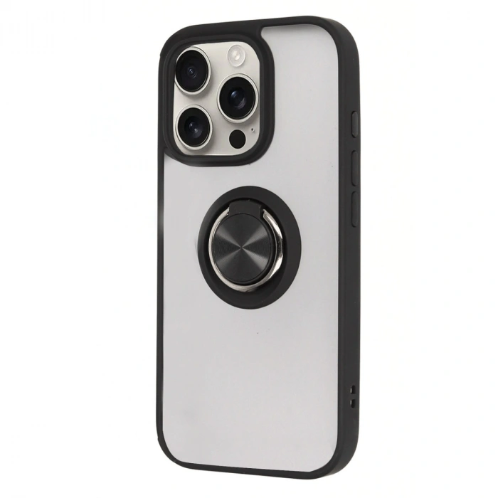 Apple İphone 16 Pro Kılıf Montreal Yüzüklü Silikon Kapak - Siyah