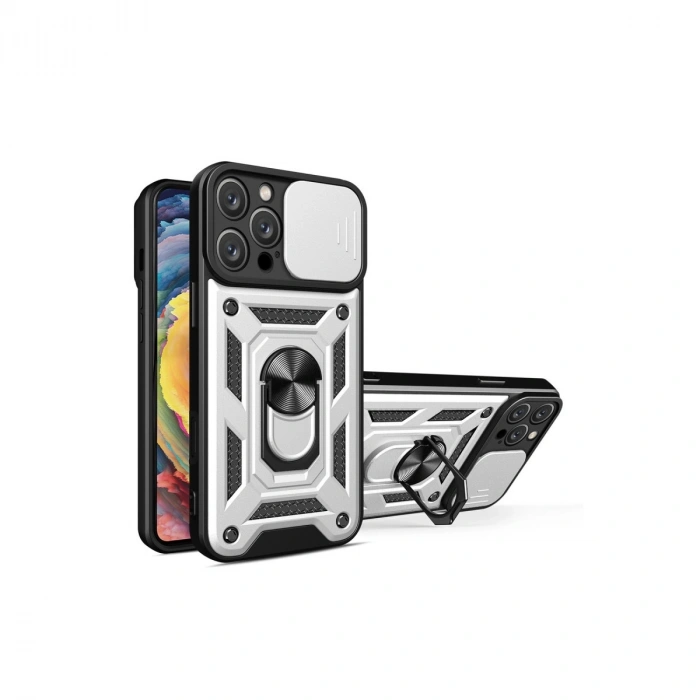 Apple İphone 16 Pro Kılıf Pars Lens Yüzüklü Silikon - Gümüş