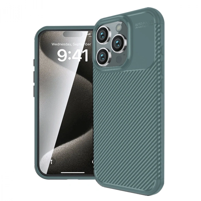 Apple İphone 16 Pro Max Kılıf Auto Focus Karbon Kapak - Koyu Yeşil