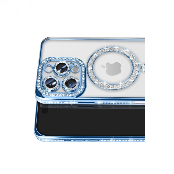 Apple İphone 16 Pro Max Kılıf Joke Simli Magneticsafe Kılıf - Mavi