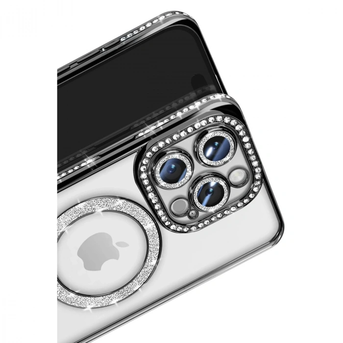 Apple İphone 16 Pro Max Kılıf Joke Simli Magneticsafe Kılıf - Siyah