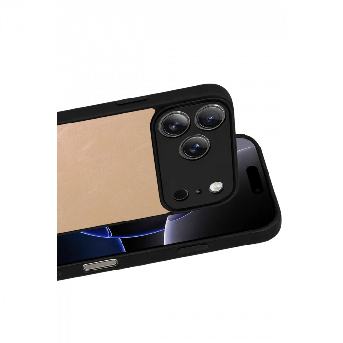 Apple İphone 17 Pro Aras Deri Kapak - Pudra