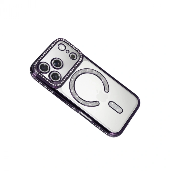 Apple İphone 17 Pro Joke Simli Magneticsafe Kılıf - Derin Mor