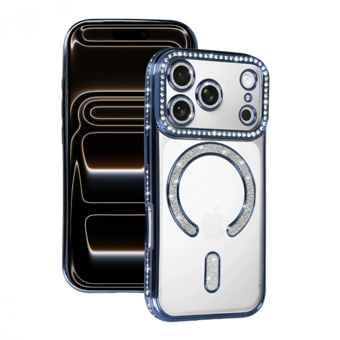 Apple İphone 17 Pro Max Joke Simli Magneticsafe Kılıf - Mavi