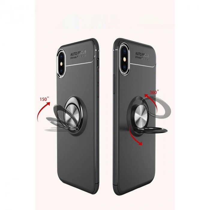 Apple İphone Xs Max Kılıf Range Yüzüklü Silikon - Siyah-kırmızı