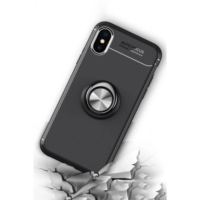 Apple İphone Xs Max Kılıf Range Yüzüklü Silikon - Siyah-kırmızı