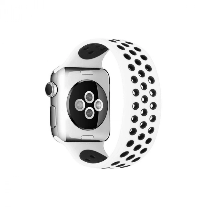 Apple Watch 38mm Ayarlı Delikli Silikon Kordon (SAAT DEĞİLDİR) - Beyaz-siyah