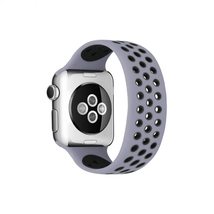 Apple Watch 38mm Ayarlı Delikli Silikon Kordon (SAAT DEĞİLDİR) - Gri-siyah
