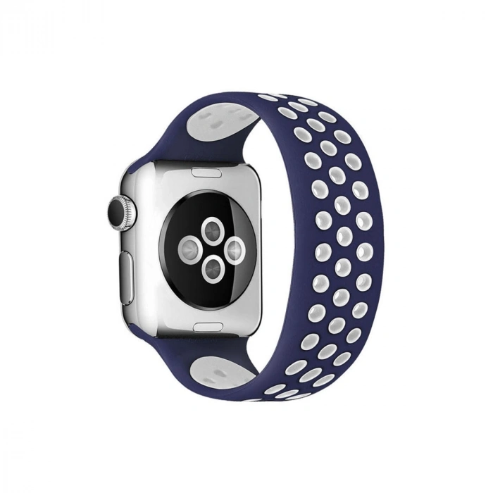 Apple Watch 38mm Ayarlı Delikli Silikon Kordon (SAAT DEĞİLDİR) - Lacivert-beyaz