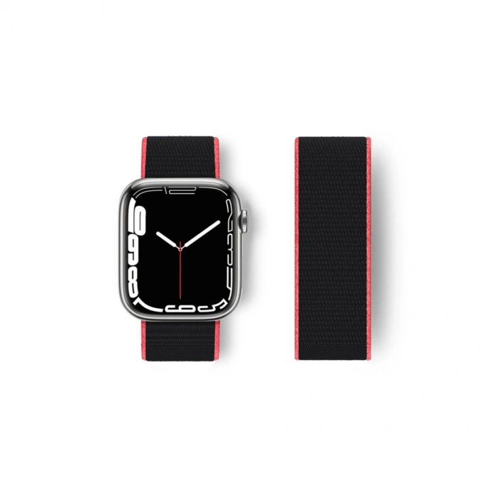 Apple Watch 38mm Hasırlı Cırtcırtlı Kordon (SAAT DEĞİLDİR) - Pembe-siyah