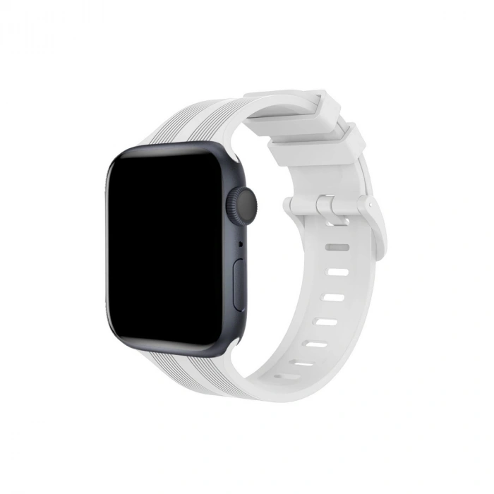 Apple Watch 38mm Kr408 Çizgili Silikon Kordon (SAAT DEĞİLDİR) - Beyaz