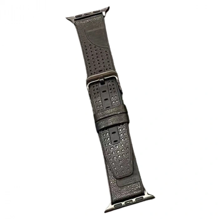 Apple Watch 45mm Buff Deri Kordon (SAAT DEĞİLDİR) - Siyah