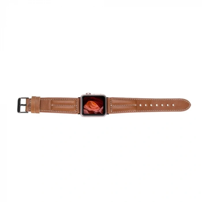 Apple Watch Uyumlu Deri Kordon 42-44-45mm NM3-AS2 Taba